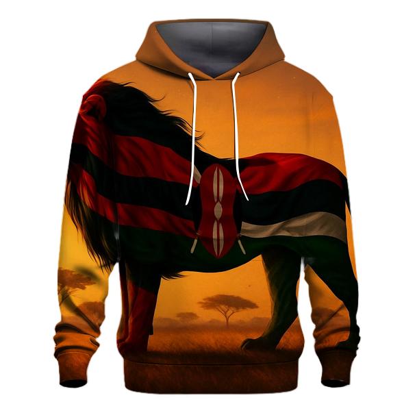 Kenyan Flag Savannah Lion Silhouette embroidered hoodies