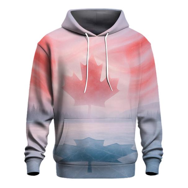 Canadian Flag Frozen Lake Double Exposure hoodie designs