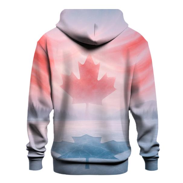Canadian Flag Frozen Lake Double Exposure hoodie designs