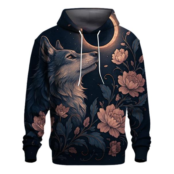 Floral Eclipse Moon Wolf heavyweight hoodies