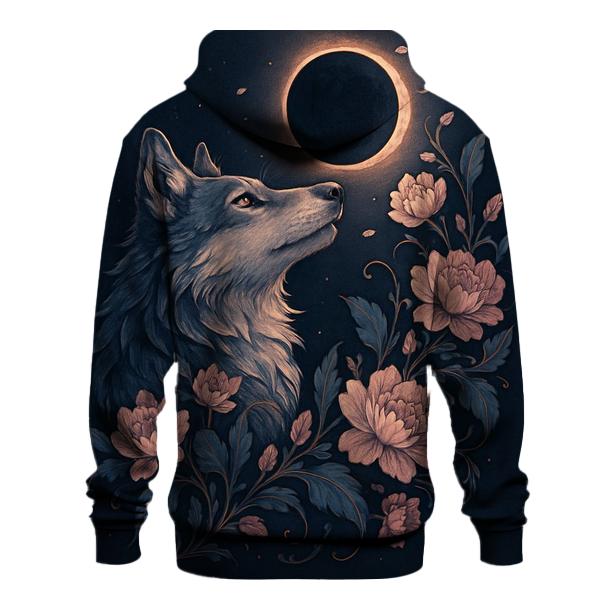 Floral Eclipse Moon Wolf heavyweight hoodies