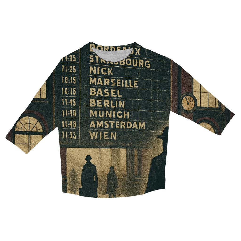 Vintage Railway Station Departure Board trendy 3/4 sleeve tops