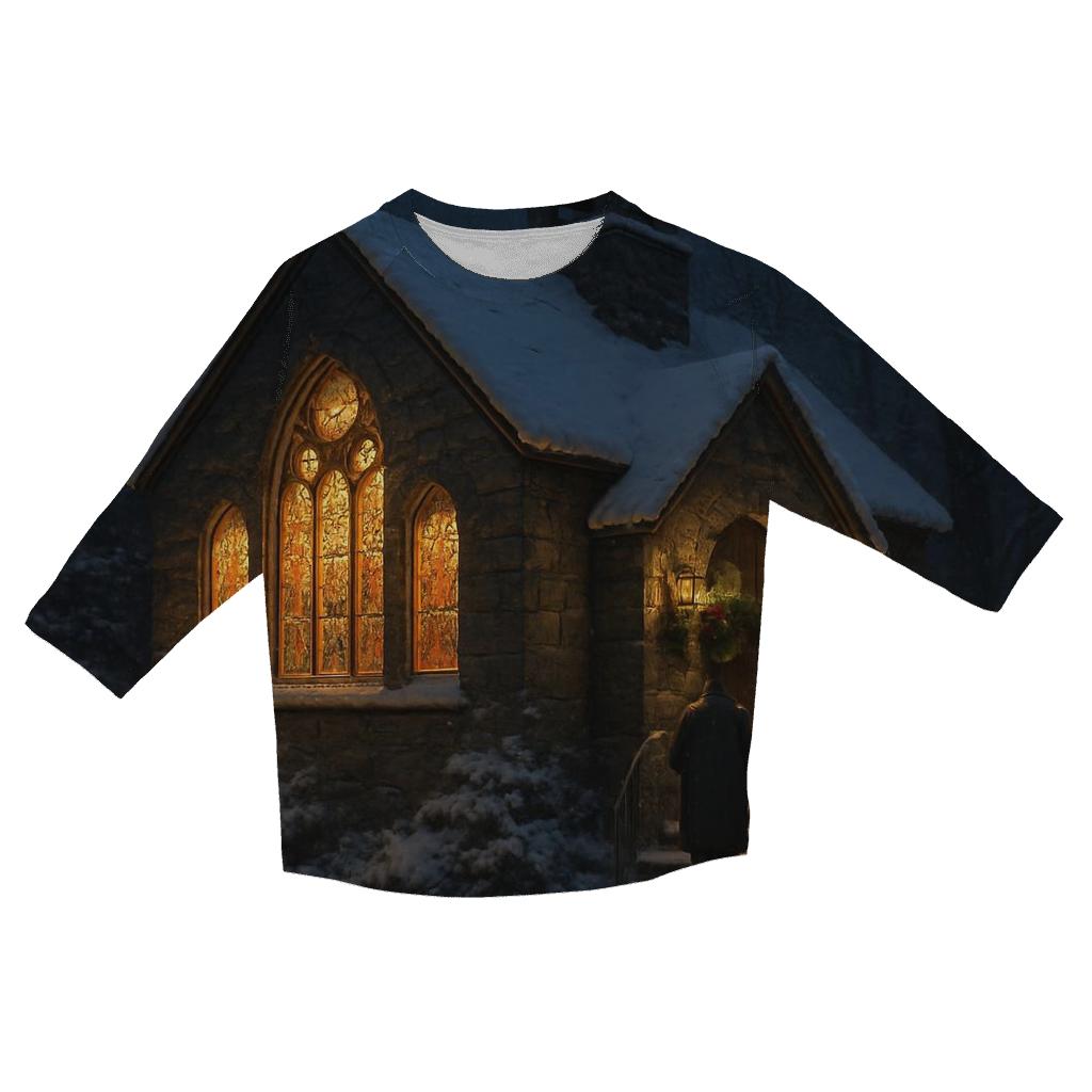 Midnight Mass Snowy Chapel Arrival casual three quarter sleeve shirts