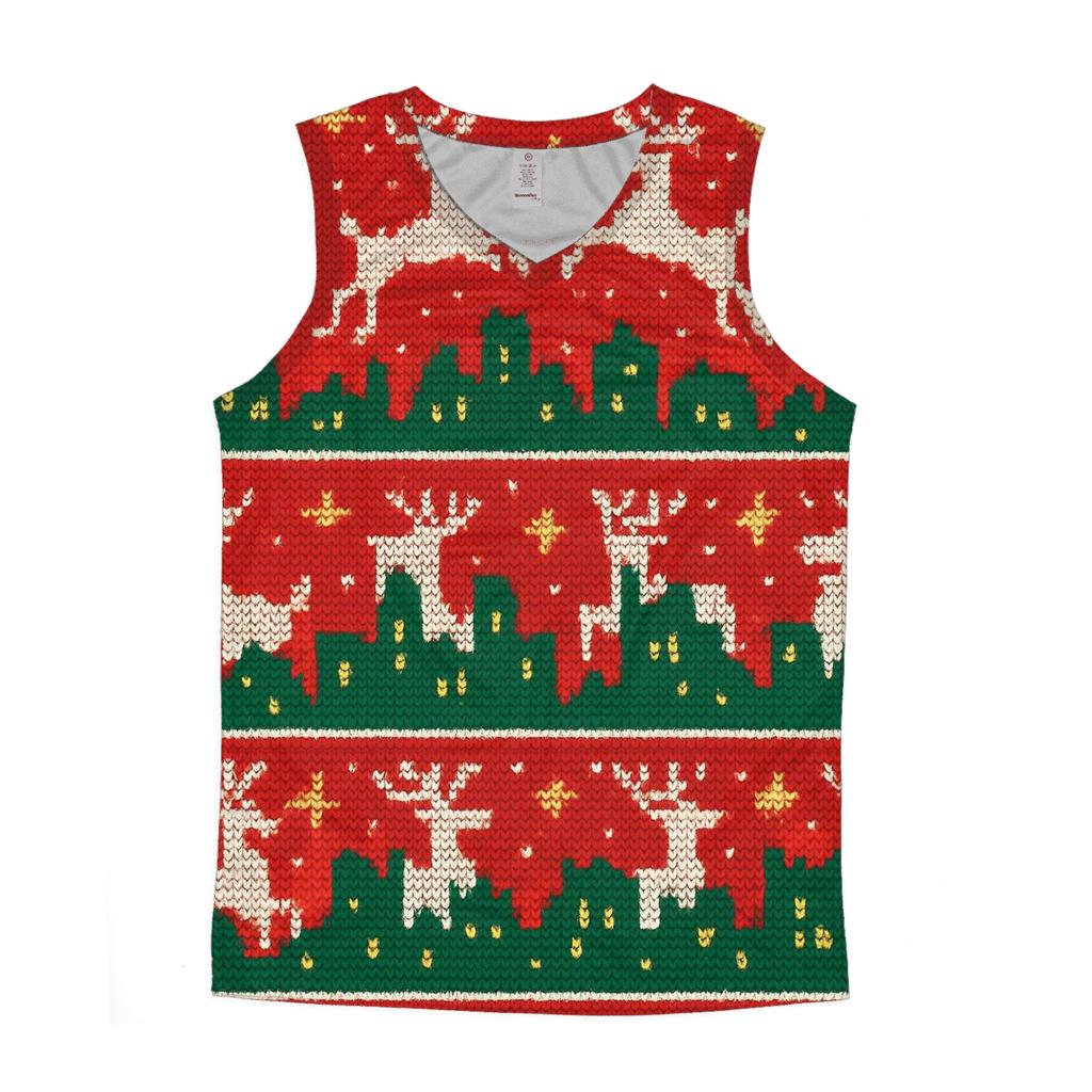 Tinsel Reindeer Skyline Bands Design cotton sleeveless tops