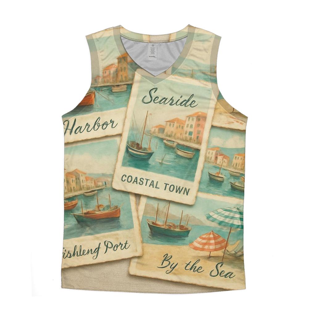 Old Harbor Seaside Postcard Montage personalized athletic tanks
