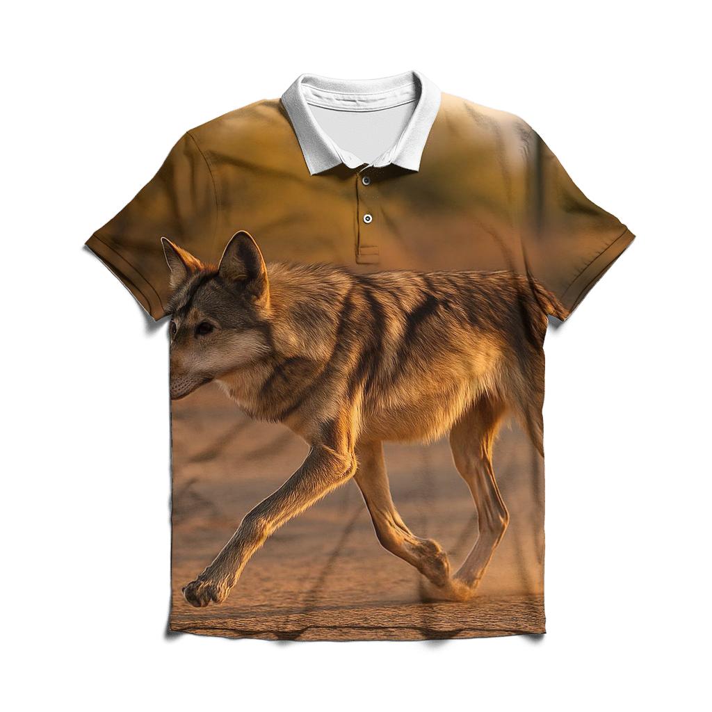 Mexican Wolf Crossing Desert Arroyo stylish collar polo tees