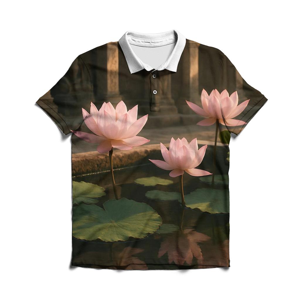 Lotus Reflections In A Temple Courtyard custom polo shirts