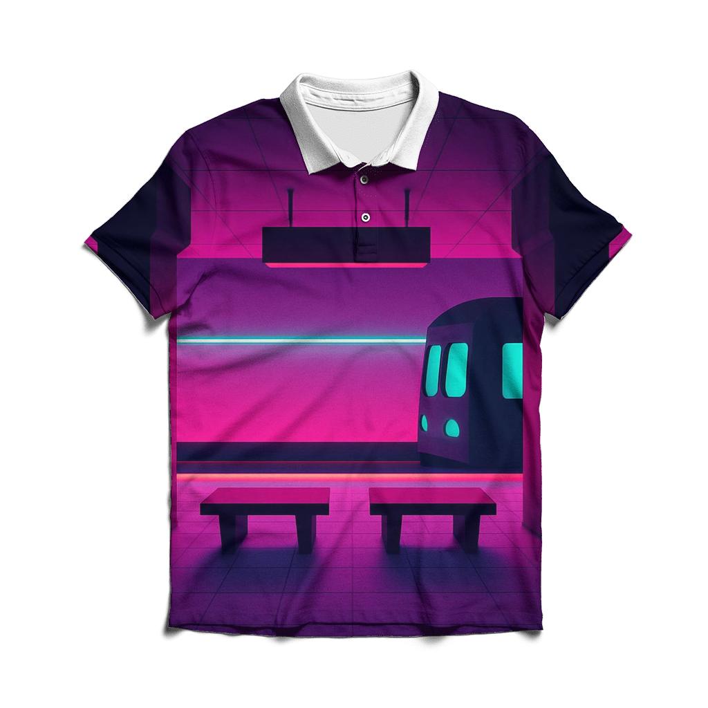 Vaporwave Metro Platform designer slim fit polos