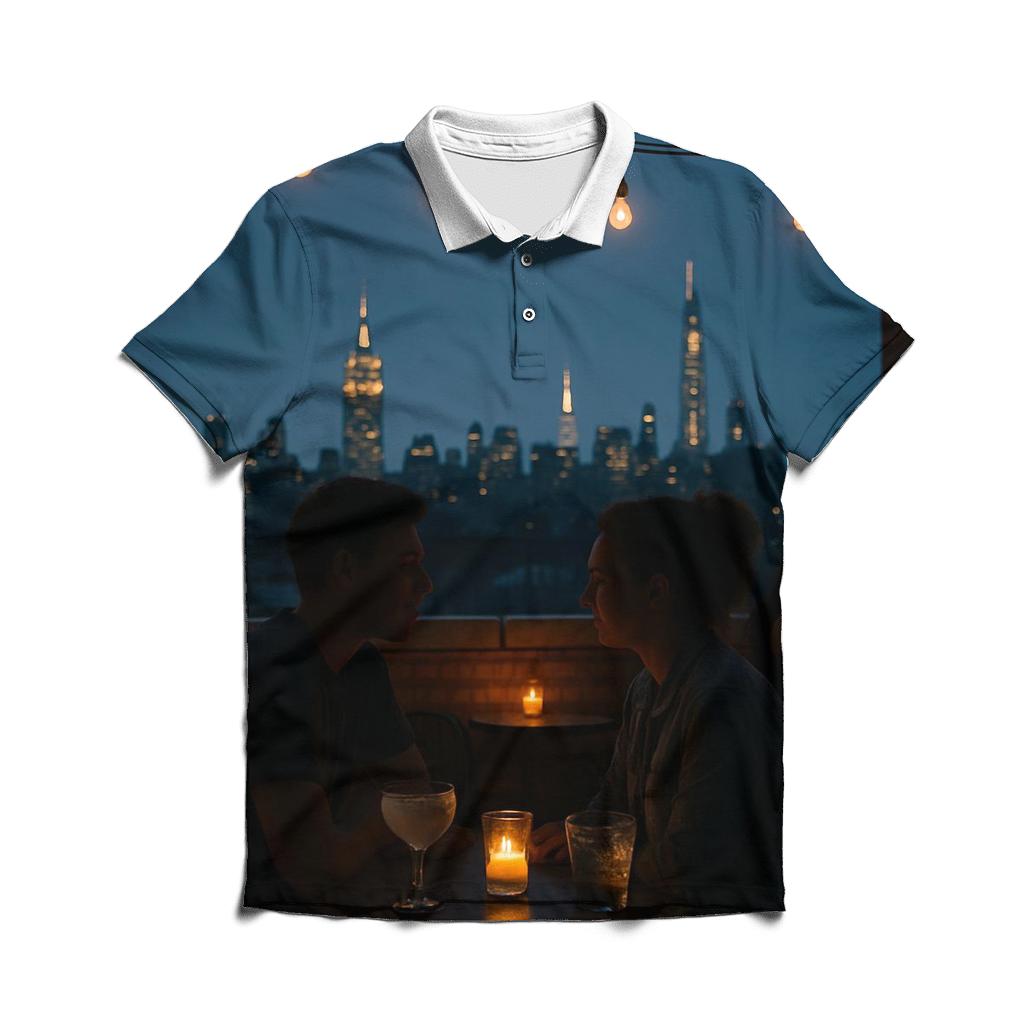 Harlem Rooftop Bar With Distant Midtown Silhouette branded logo polo shirts