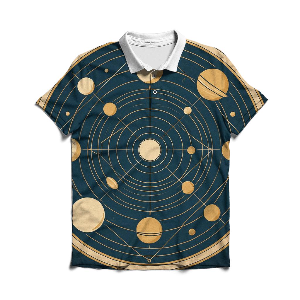 Orbiting Geometric Mandala branded logo polo shirts