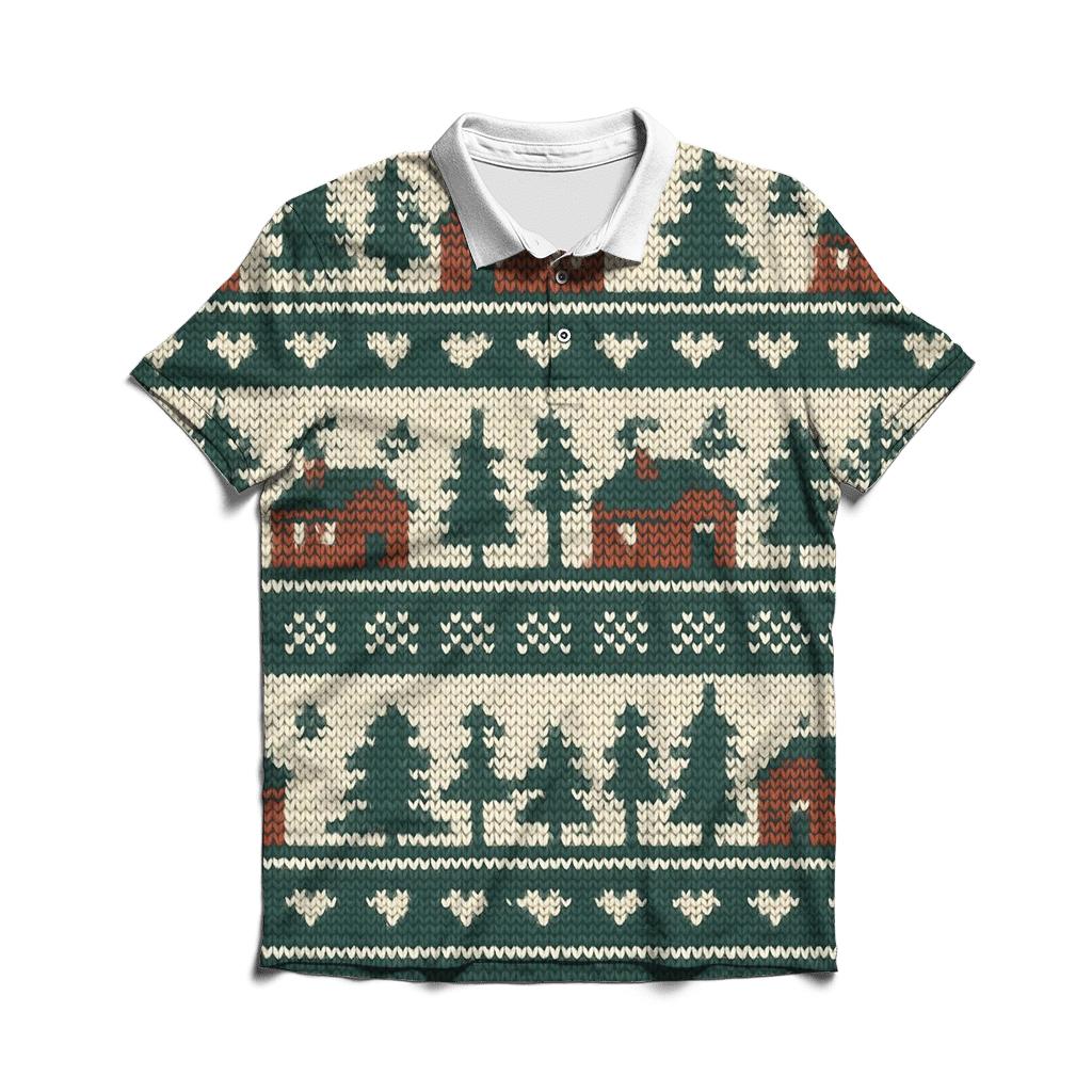 Evergreen Cabin Fair Isle Rows Design classic pique polos