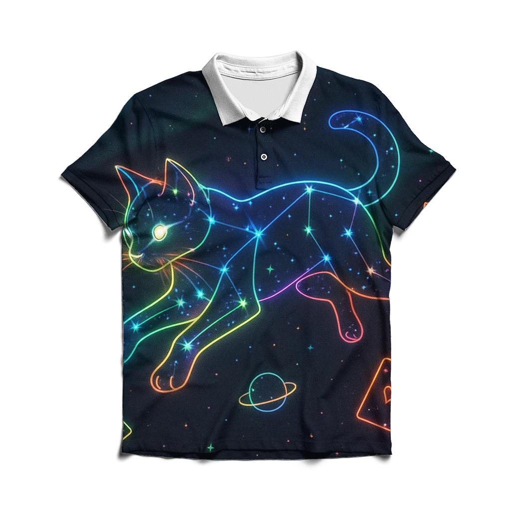 Neon Cat Constellation Shuffle branded logo polo shirts