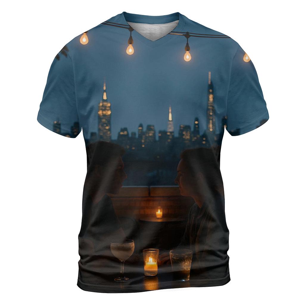 Harlem Rooftop Bar With Distant Midtown Silhouette personalized full print shirts