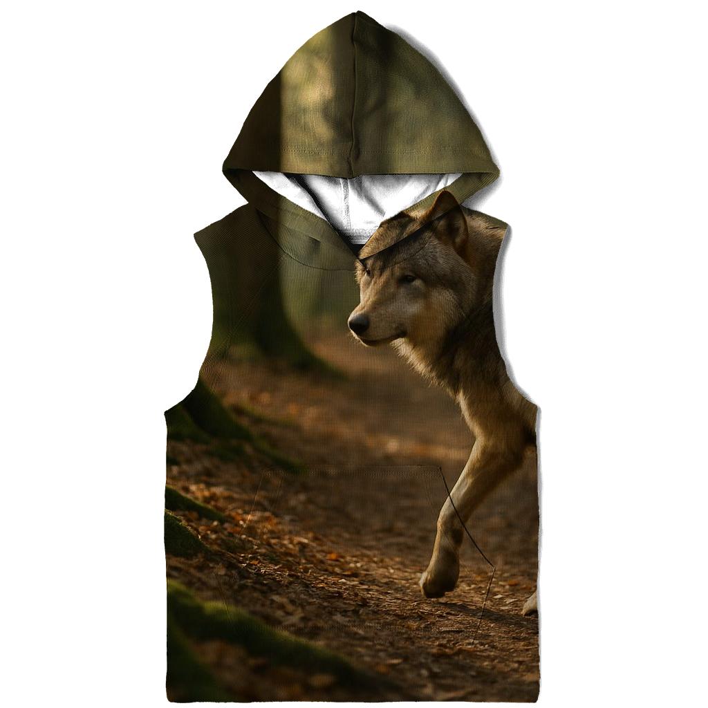 Eurasian Wolf On Ancient Forest Path lightweight hoodies