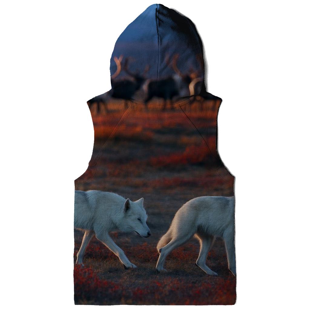 Tundra Wolves Shadowing Caribou Herd zip-up hoodies