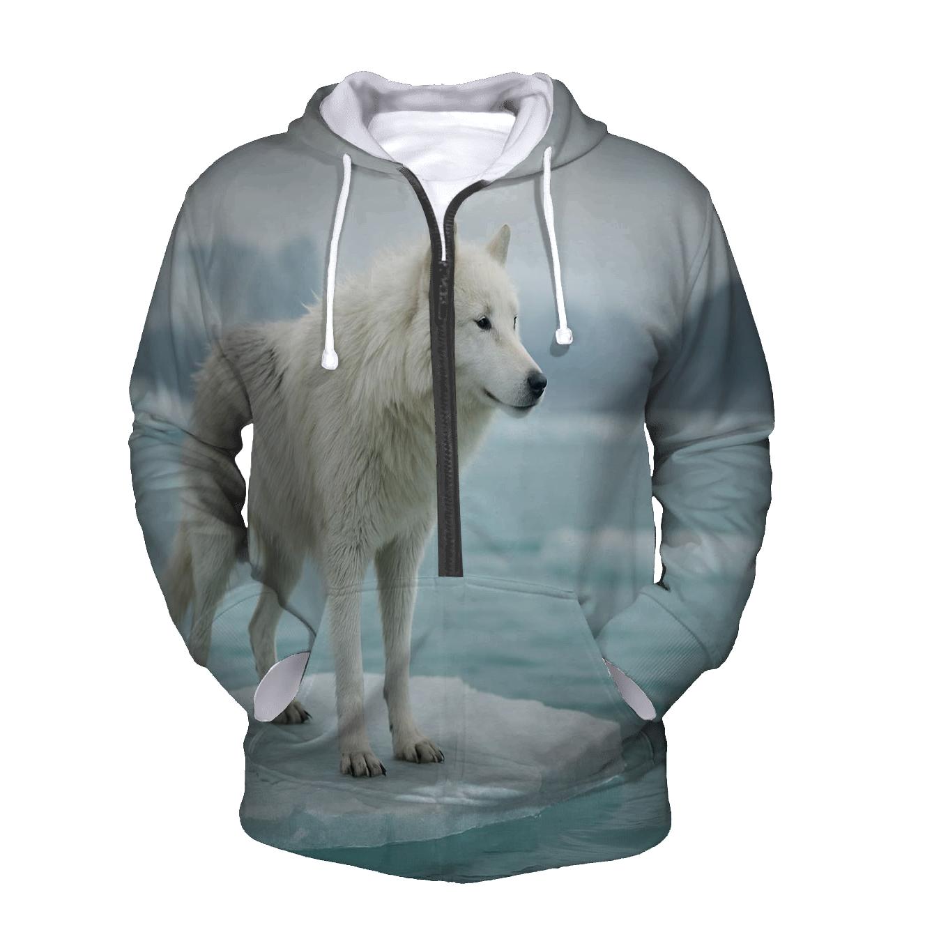 Arctic Wolf Against Melting Sea Ice zip-up hoodies