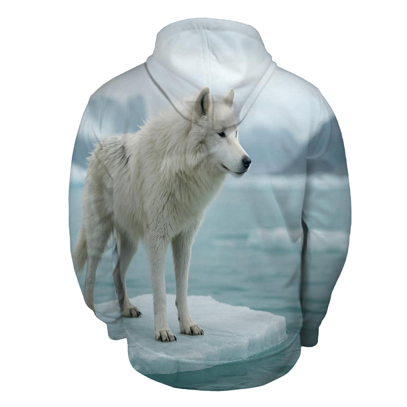 Arctic Wolf Against Melting Sea Ice zip-up hoodies