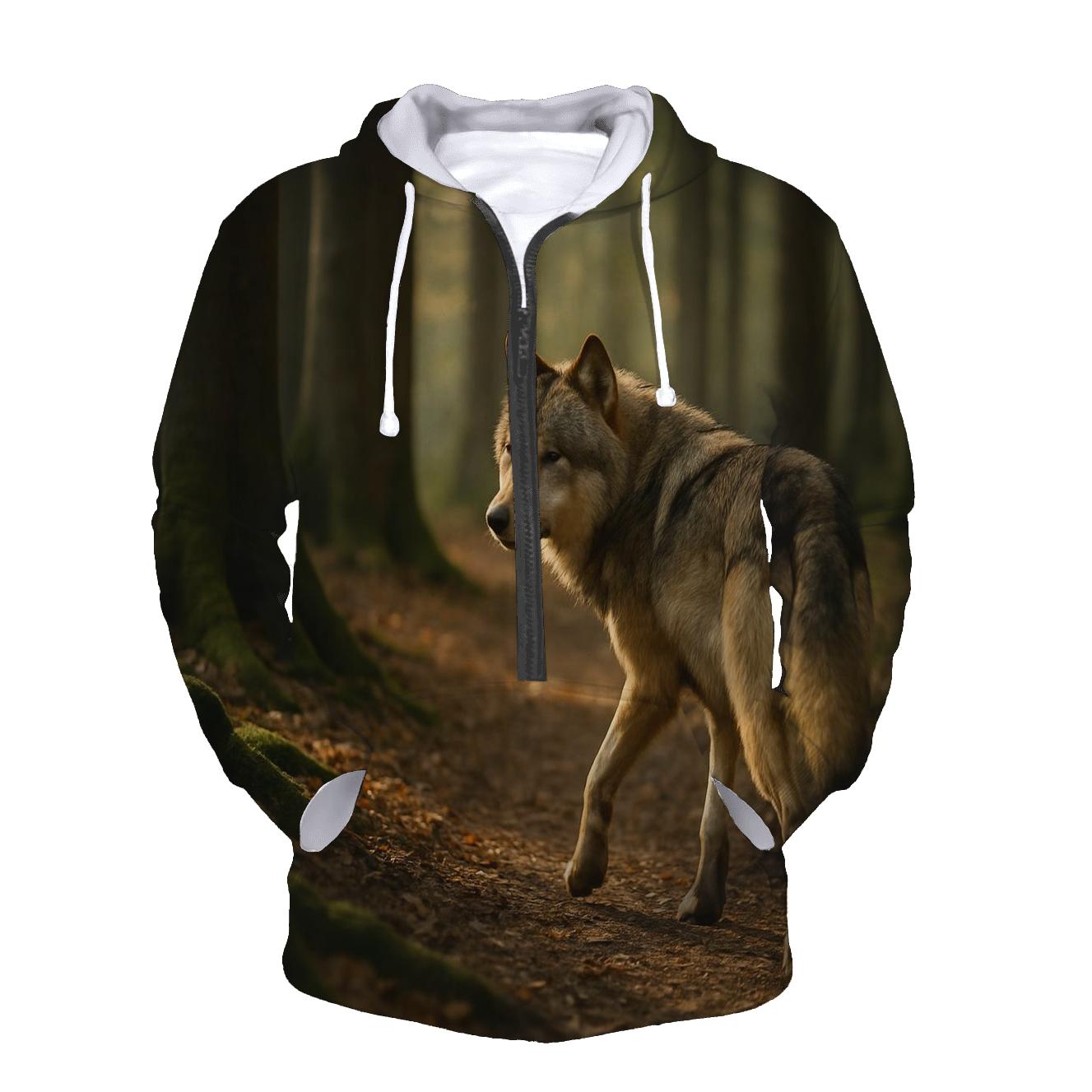 Eurasian Wolf On Ancient Forest Path hoodie designs