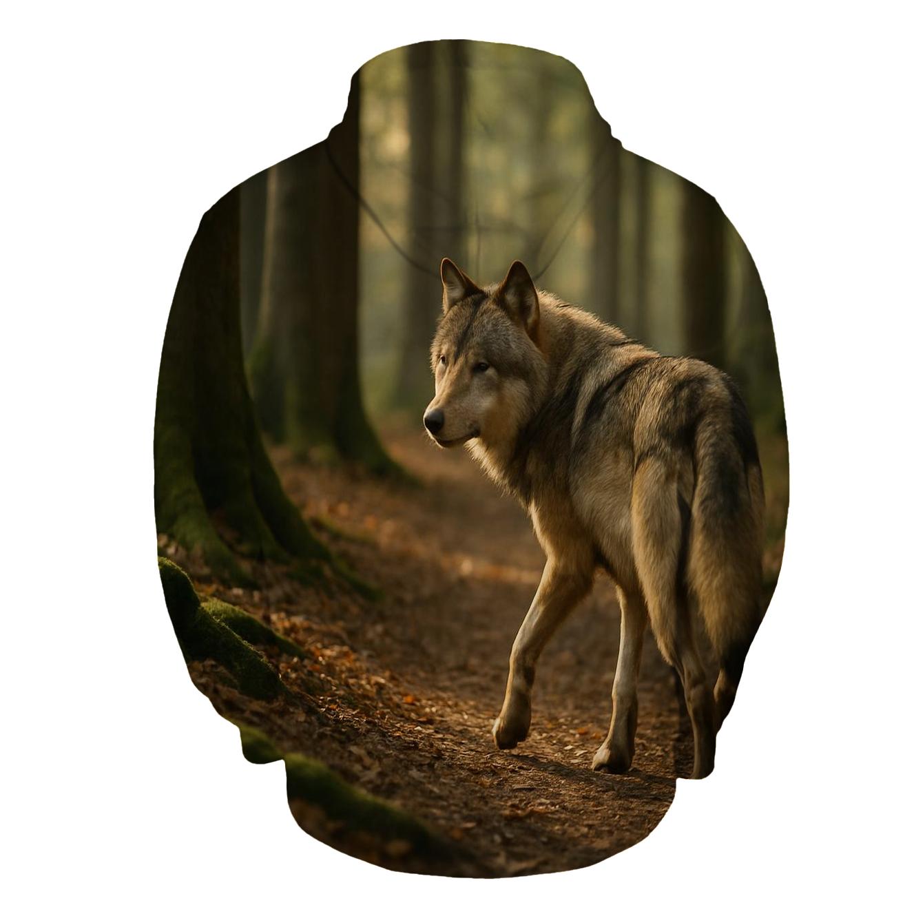 Eurasian Wolf On Ancient Forest Path hoodie designs