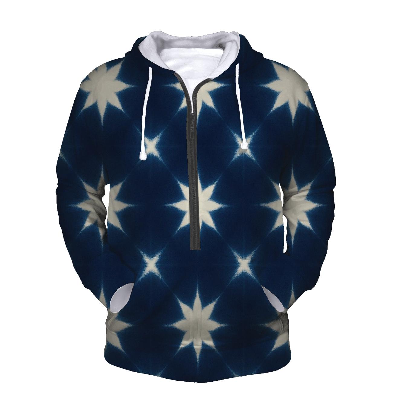 Indigo Itajime Star Grid heavyweight hoodies
