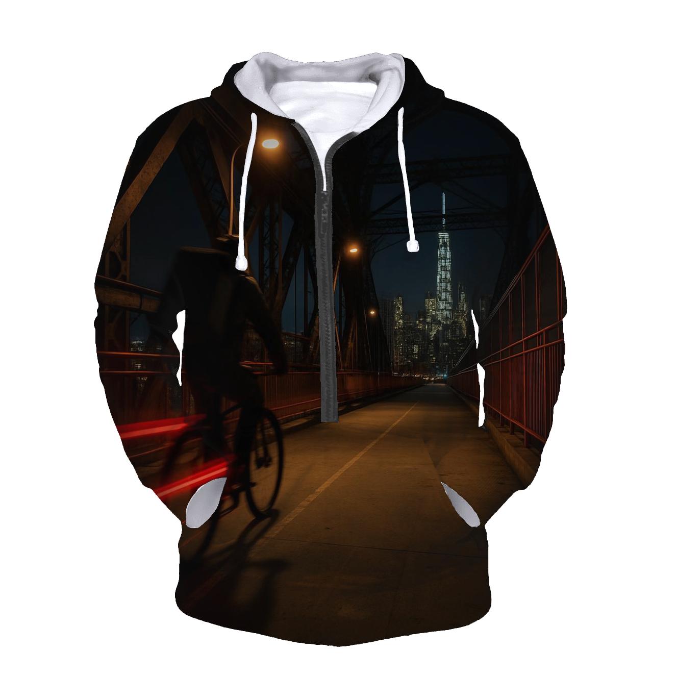 Late Night Delivery Cyclist On The Williamsburg Bridge hoodie designs