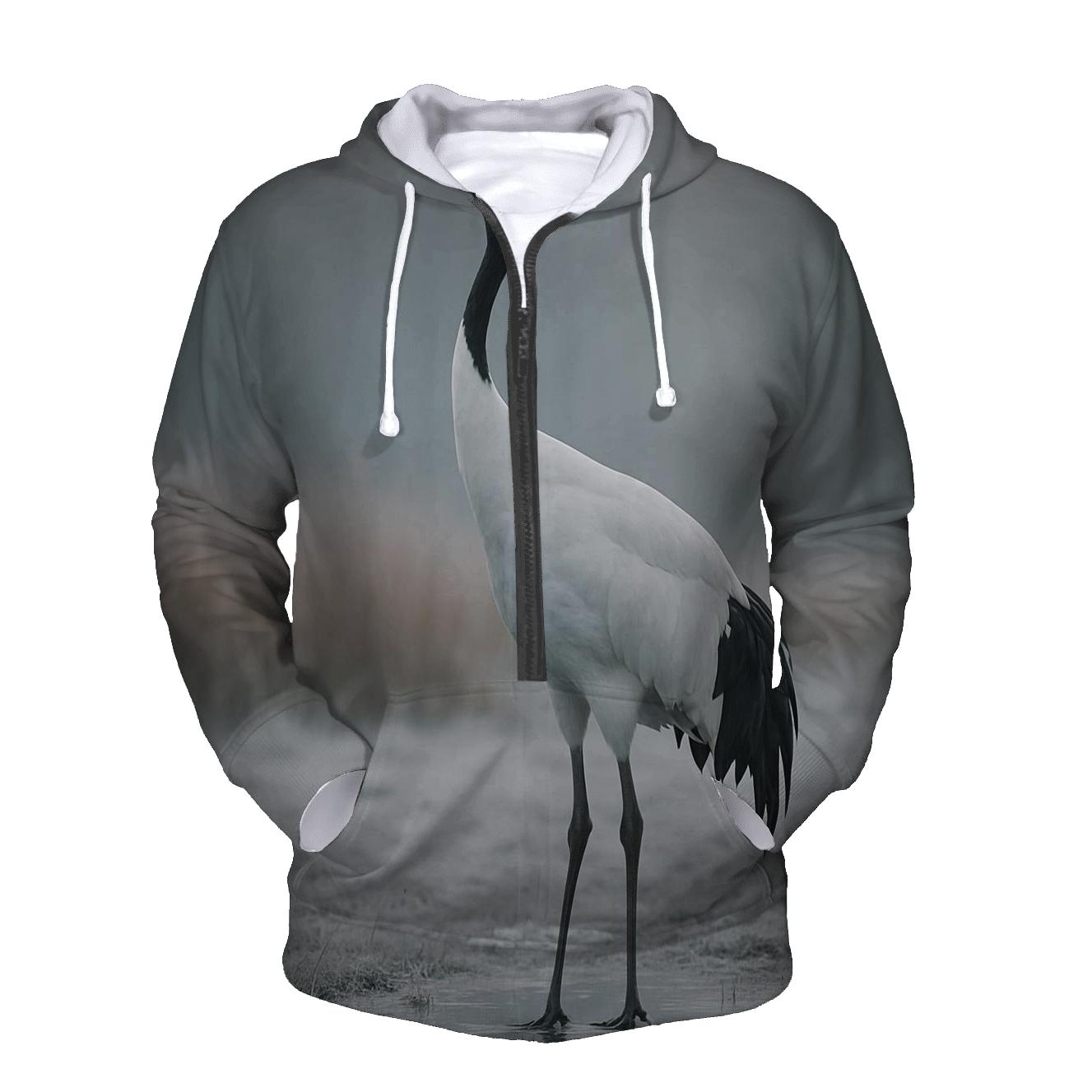 Mist Line Red Crowned Crane embroidered hoodies
