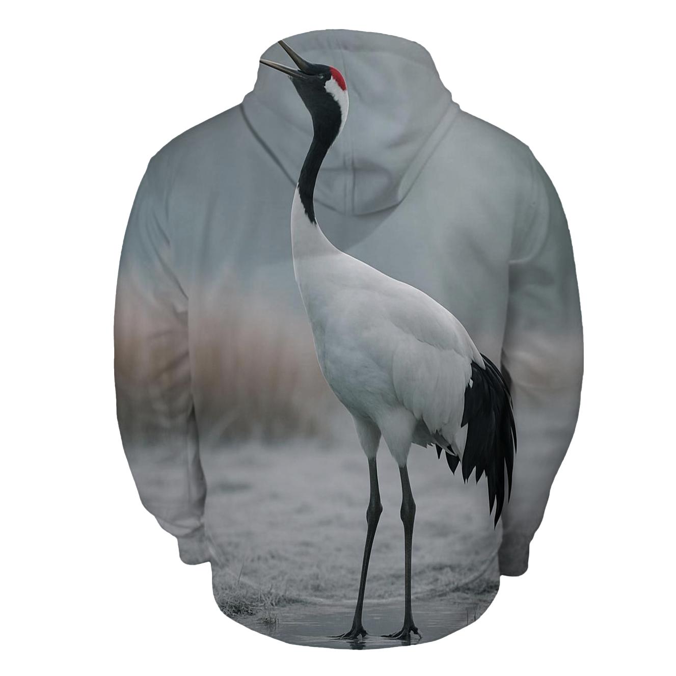 Mist Line Red Crowned Crane embroidered hoodies
