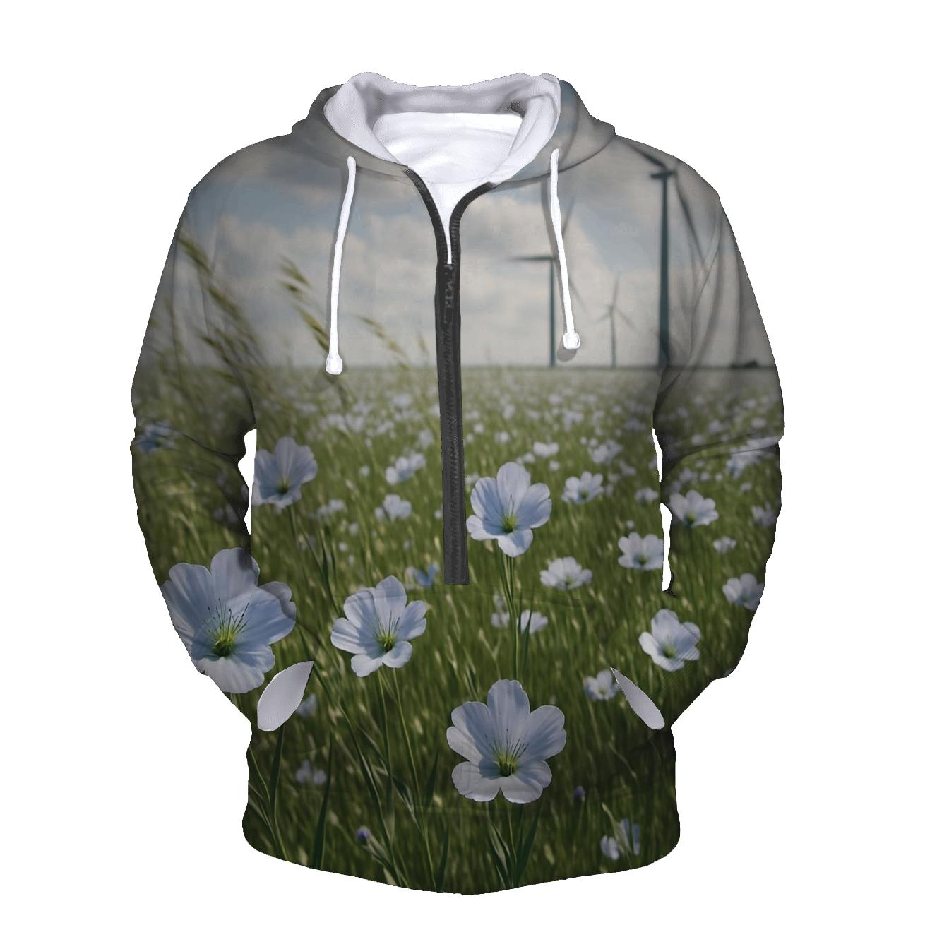 Field Of Flax At Coastal Wind Farm heavyweight hoodies