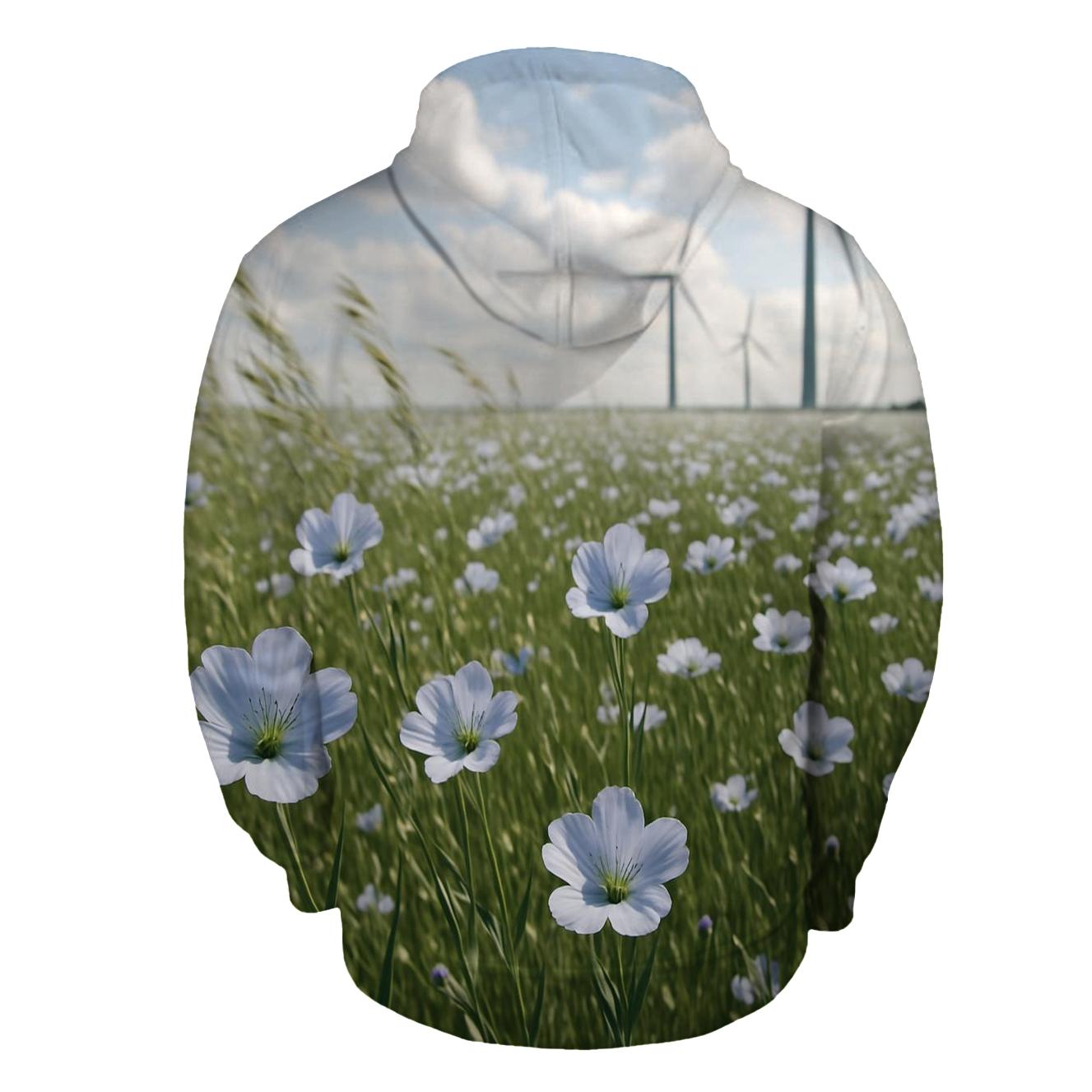Field Of Flax At Coastal Wind Farm heavyweight hoodies