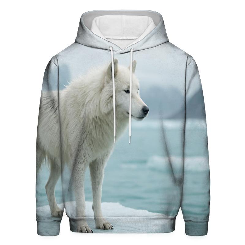 Arctic Wolf Against Melting Sea Ice printed hoodies