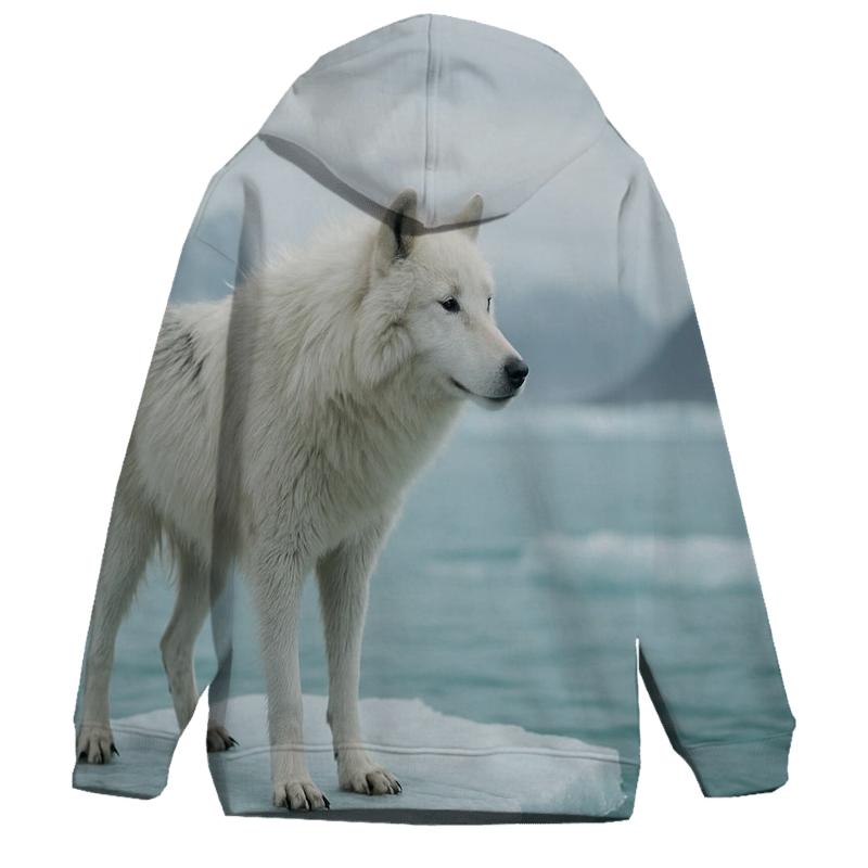 Arctic Wolf Against Melting Sea Ice printed hoodies