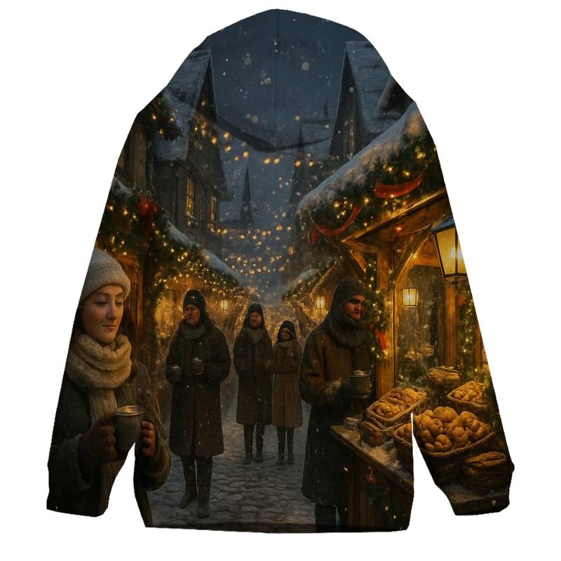 Snowy Village Christmas Market Lane printed hoodies