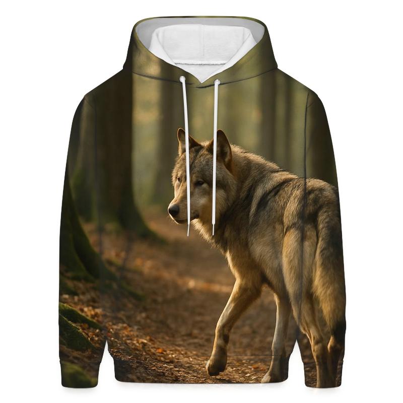 Eurasian Wolf On Ancient Forest Path graphic hoodies