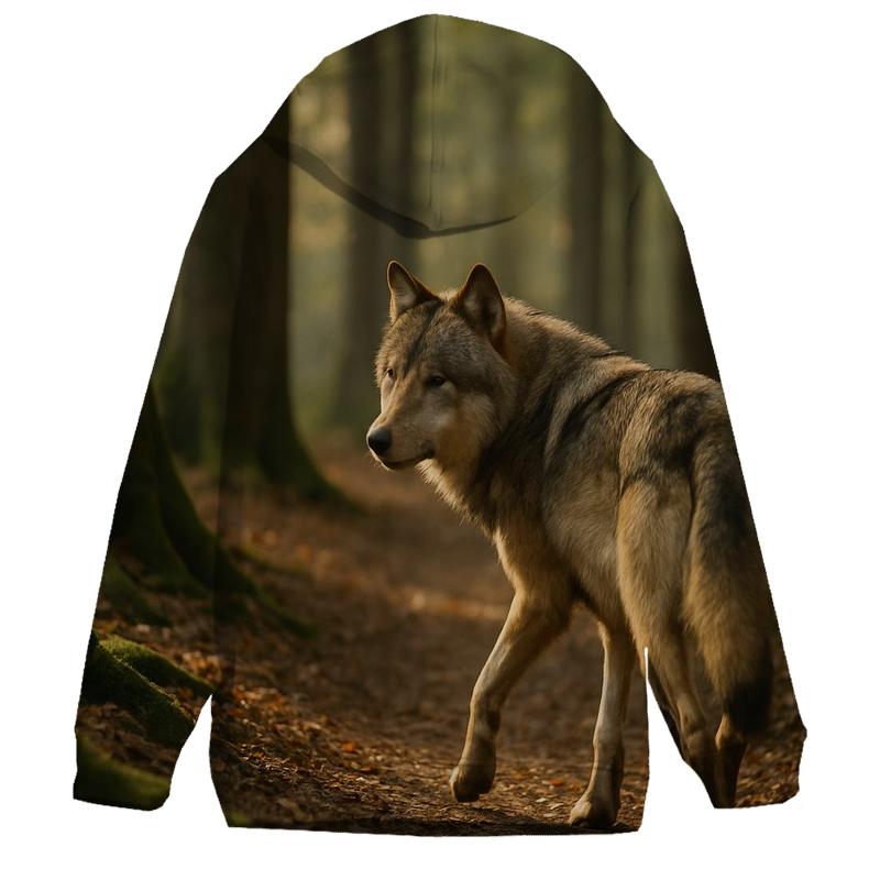 Eurasian Wolf On Ancient Forest Path graphic hoodies
