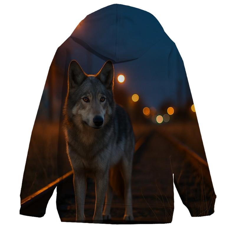 Urban Edge Wolf Near Railway Tracks printed hoodies