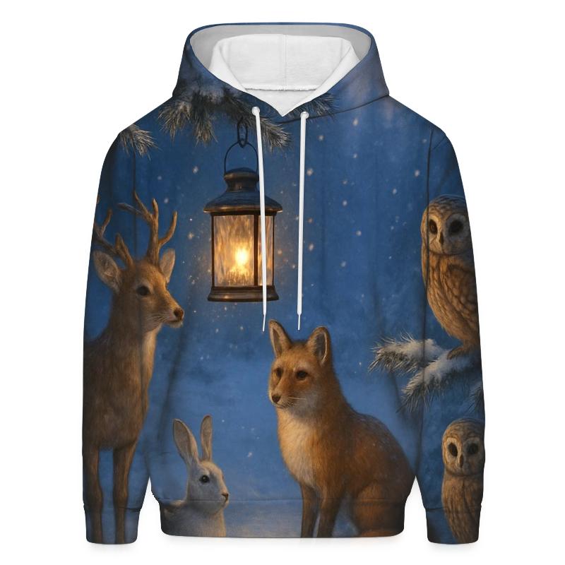 Woodland Animals Around Christmas Lantern graphic hoodies