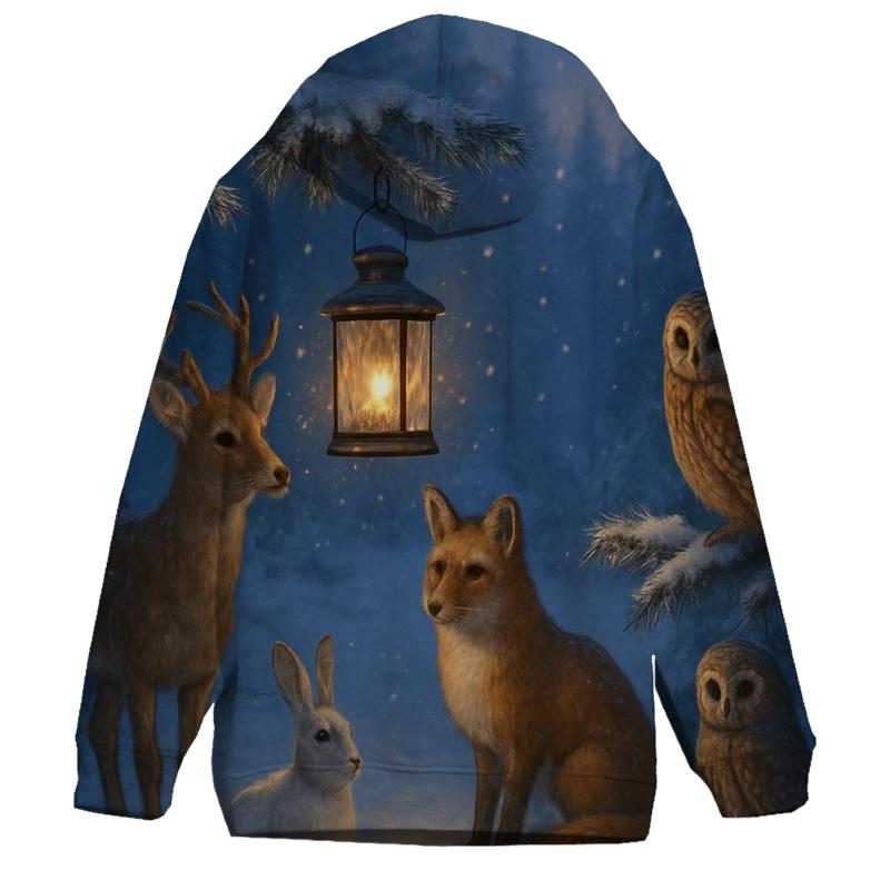 Woodland Animals Around Christmas Lantern graphic hoodies