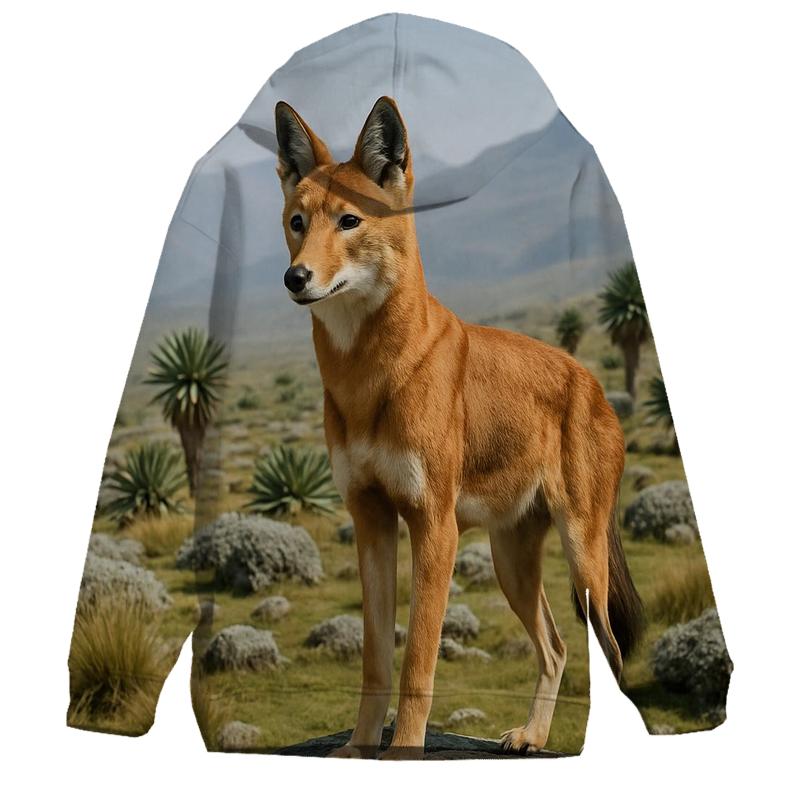 Ethiopian Wolf Scanning Afro Alpine Plateau graphic hoodies