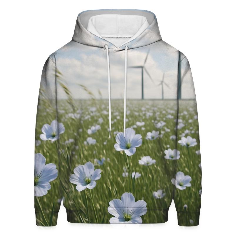 Field Of Flax At Coastal Wind Farm premium hoodies