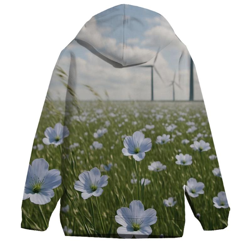 Field Of Flax At Coastal Wind Farm premium hoodies