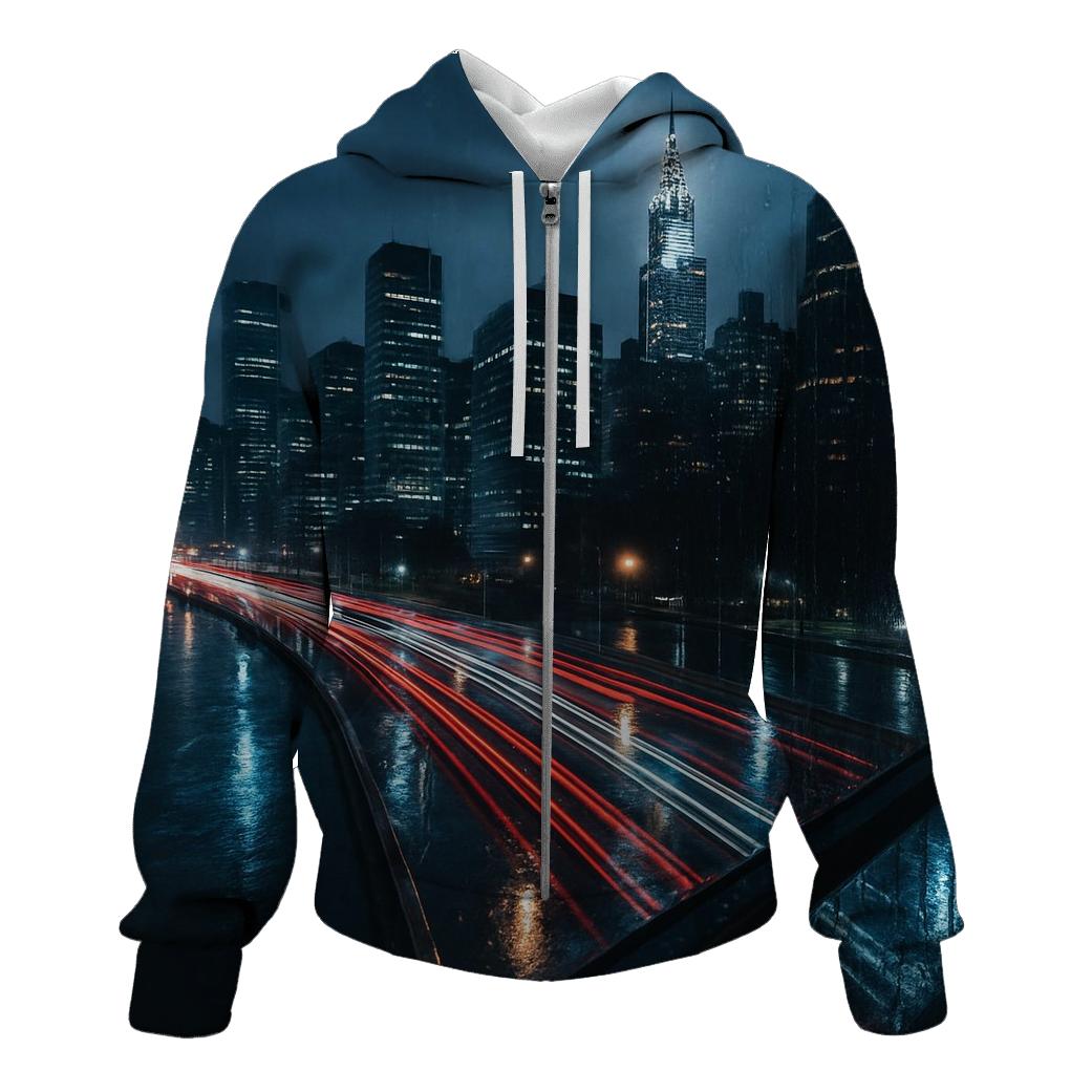 Rain Soaked FDR Drive With Skyline Reflections graphic hoodies