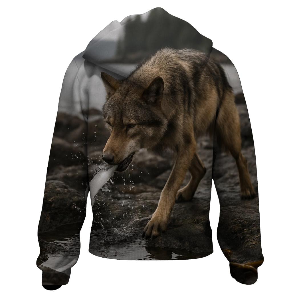 Coastal Wolf Fishing At Low Tide heavyweight hoodies