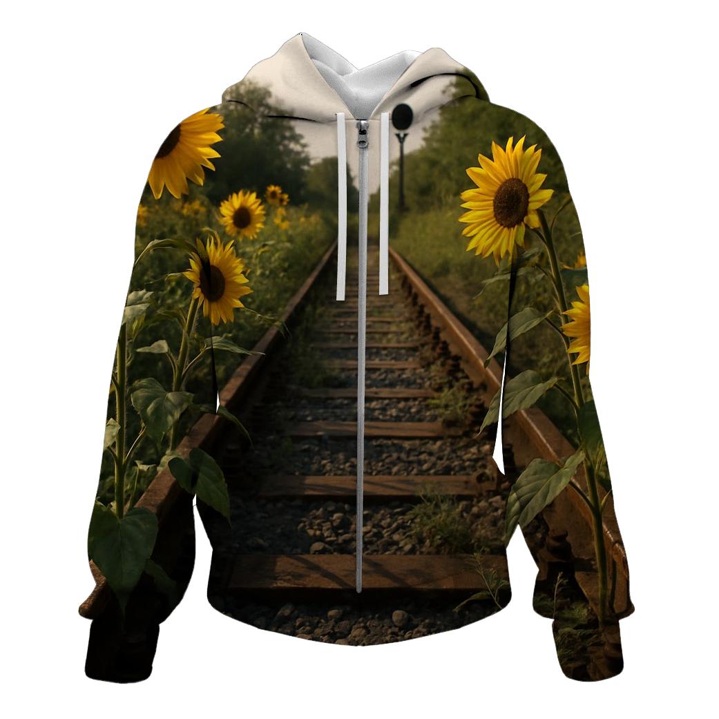 Wild Sunflowers Along Forgotten Rail Tracks premium hoodies