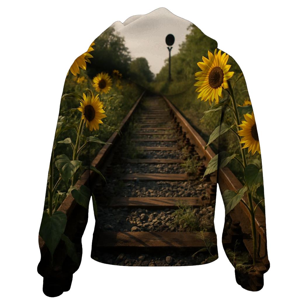 Wild Sunflowers Along Forgotten Rail Tracks premium hoodies