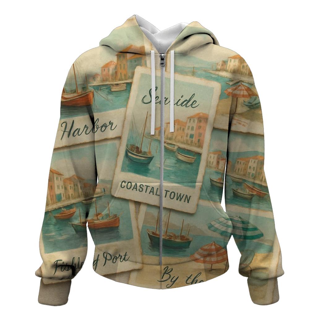 Old Harbor Seaside Postcard Montage hoodie designs