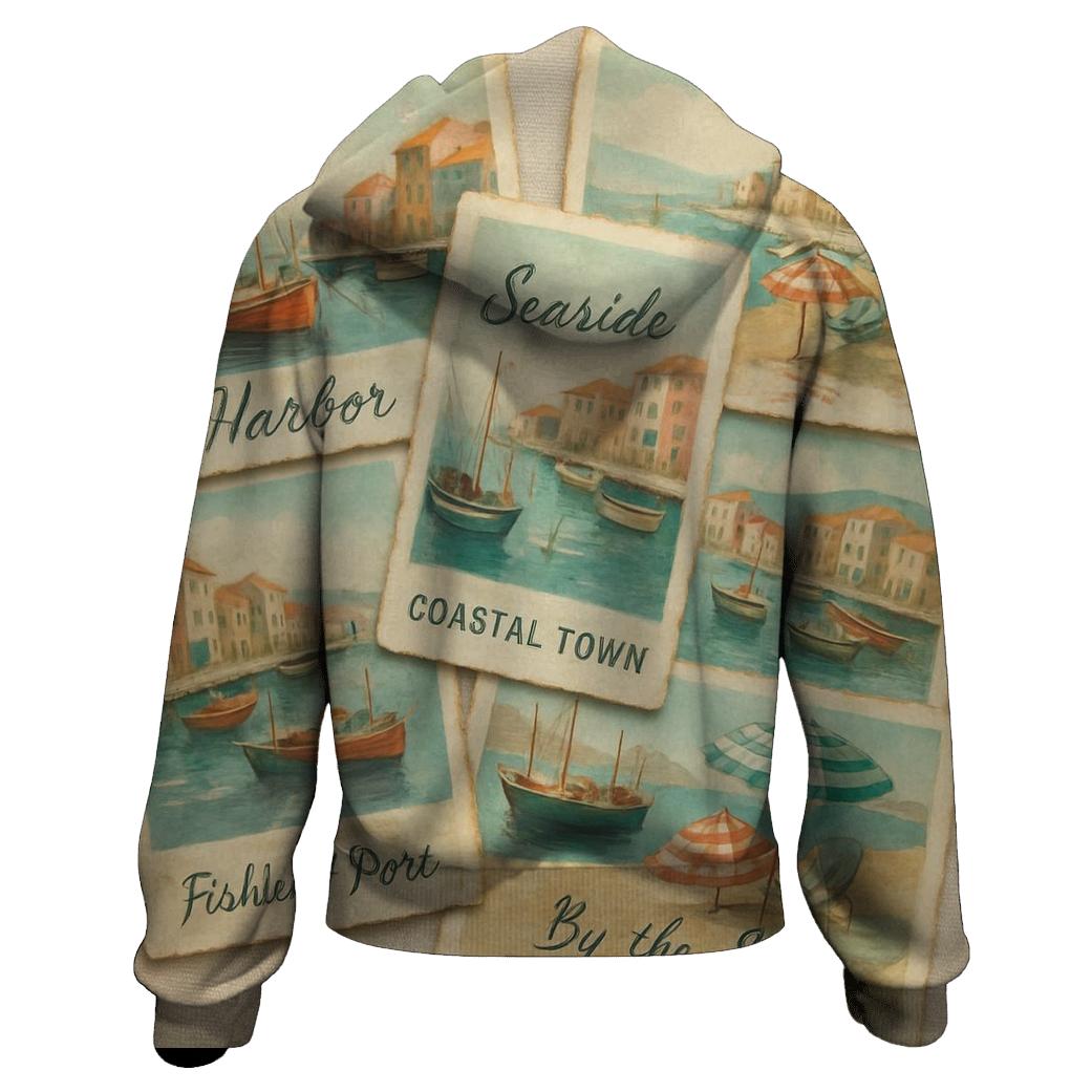 Old Harbor Seaside Postcard Montage hoodie designs