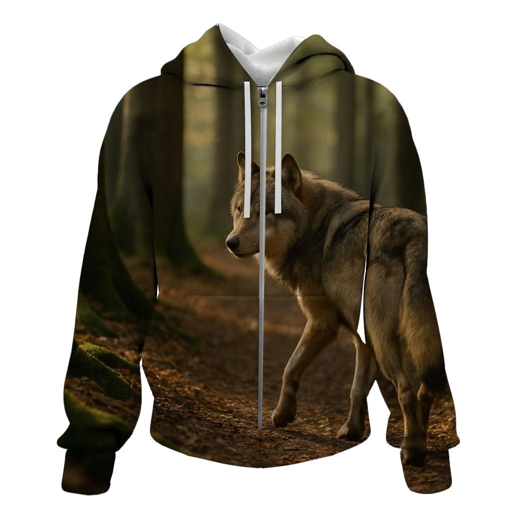 Eurasian Wolf On Ancient Forest Path pullover hoodies
