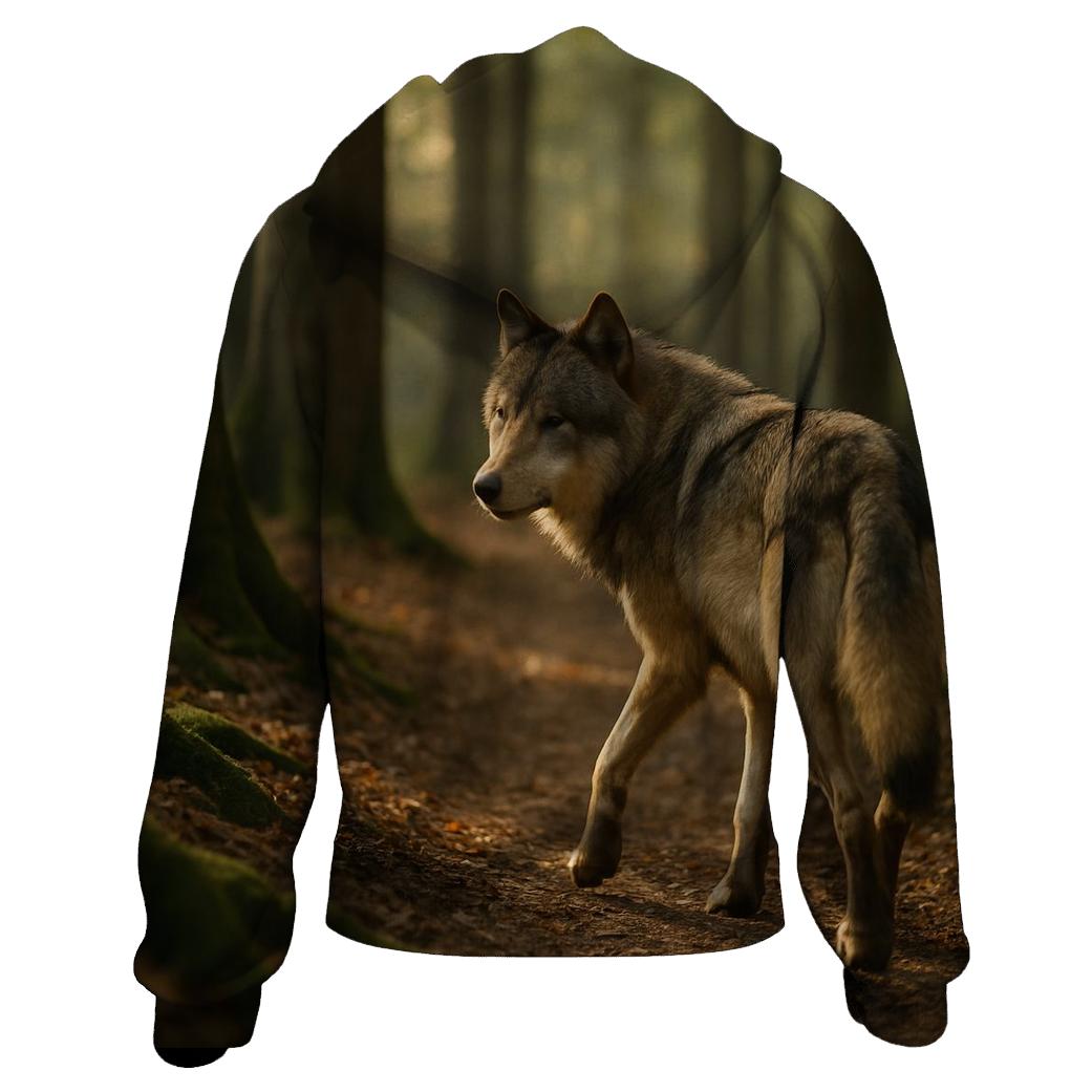 Eurasian Wolf On Ancient Forest Path pullover hoodies