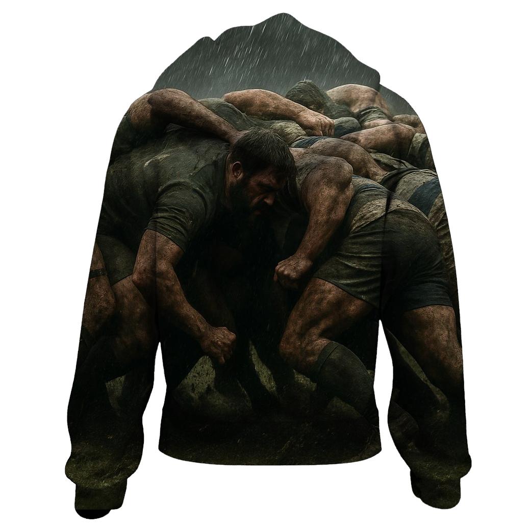 Rain Soaked Rugby Scrum printed hoodies
