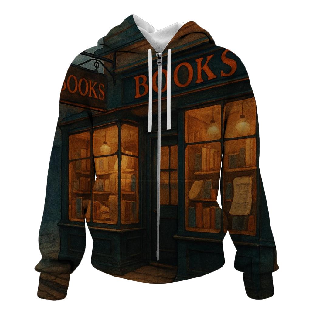 Classic Corner Bookshop Night Scene premium hoodies